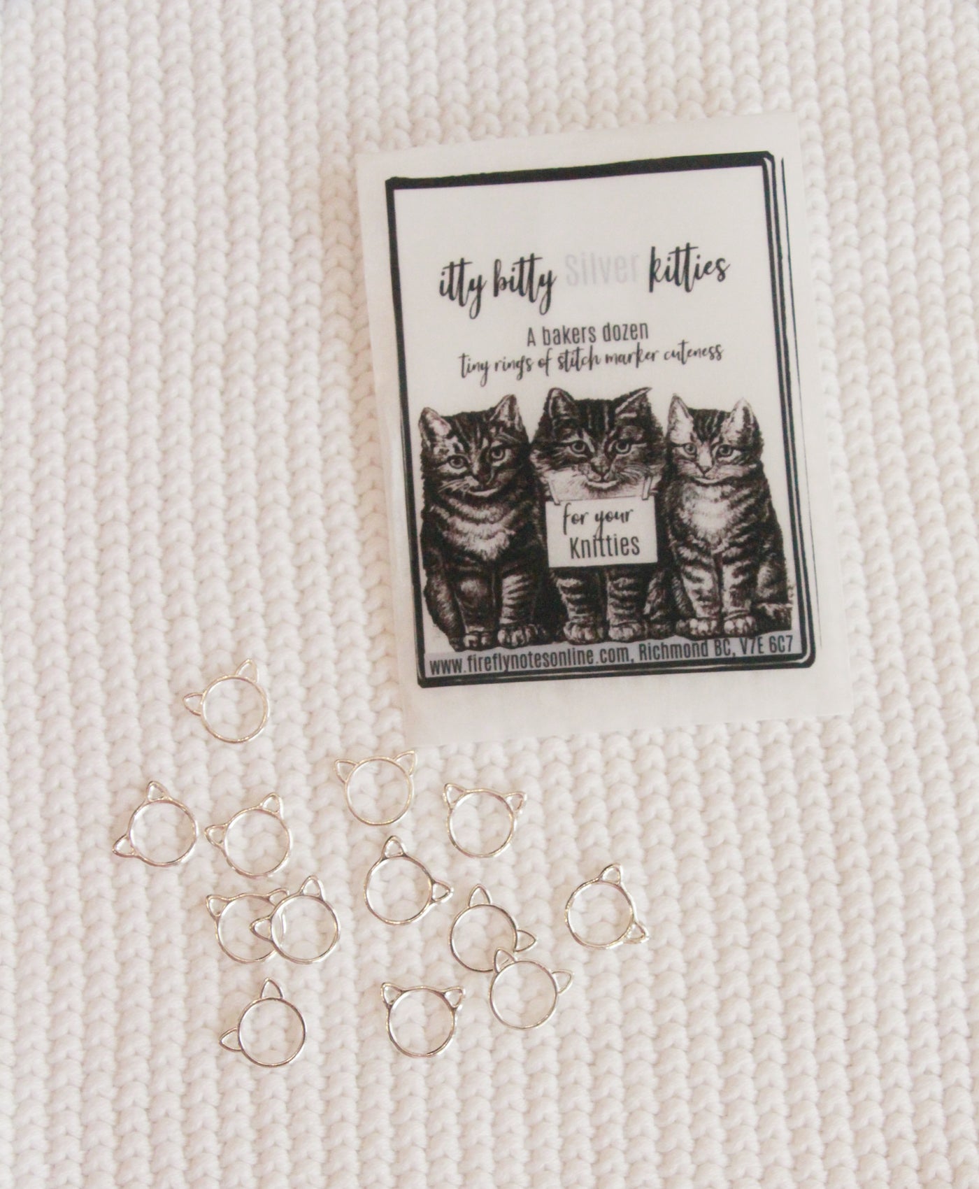 Itty Bitty Silver Kitties Stitchmarkers